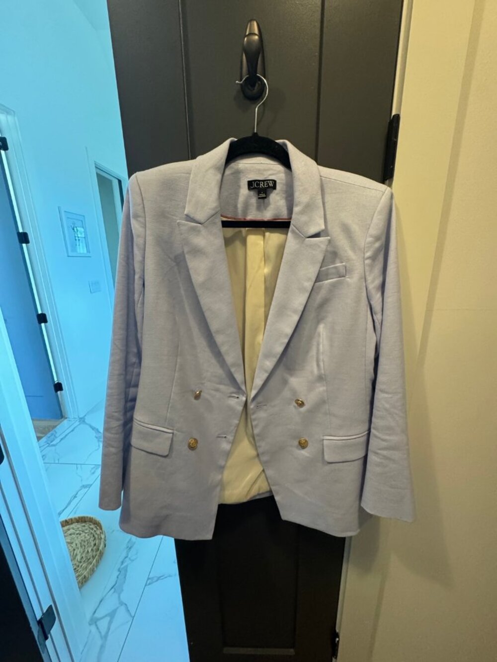 J.Crew Double-Breasted Blazer - Light Blue with Gold Crest Buttons - 6